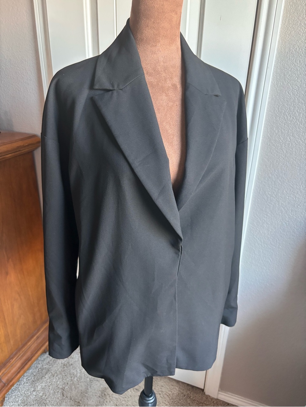 ZARA Woman Black One Button Tailored Blazer Longline Notched Lapel XS